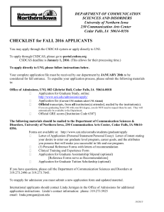 CHECKLIST for FALL 2016 APPLICANTS DEPARTMENT OF COMMUNICATION 230 Communication Arts Center
