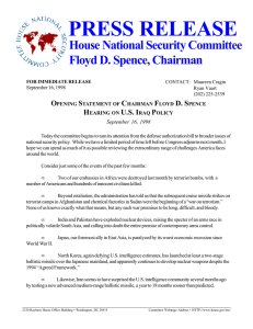 PRESS RELEASE House National Security Committee Floyd D. Spence, Chairman O