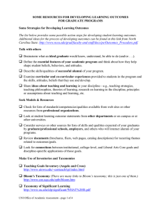 SOME RESOURCES FOR DEVELOPING LEARNING OUTCOMES FOR GRADUATE PROGRAMS