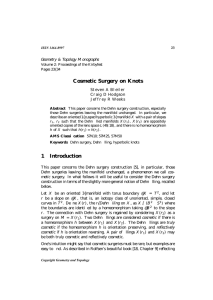 Cosmetic Surgery on Knots Geometry &amp; Topology Monographs Steven A Bleiler