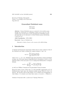 Generalized Dedekind sums Geometry &amp; Topology Monographs D D Long A W Reid