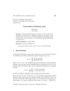 Generalized Dedekind sums Geometry &amp; Topology Monographs D D Long A W Reid