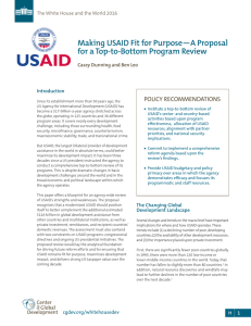 Making USAID Fit for Purpose—A Proposal for a Top-to-Bottom Program Review POLICY	RECOMMENDATIONS