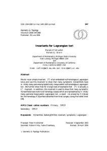 Invariants for Lagrangian tori Geometry &amp; Topology Ronald Fintushel Ronald J Stern