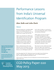 Performance Lessons from India’s Universal Identification Program Alan Gelb and Julia Clark