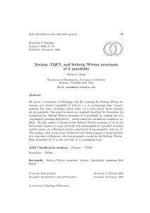 Torsion, TQFT, and Seiberg–Witten invariants of 3–manifolds Geometry &amp; Topology G