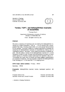 Torsion, TQFT, and Seiberg{Witten invariants of 3{manifolds Geometry &amp; Topology G
