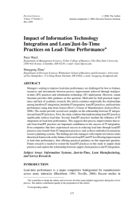 Impact of Information Technology Integration and Lean/Just-In-Time Practices on Lead-Time Performance ∗