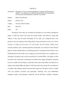 ABSTRACT Dissertation:   Perceptions of Voice Teachers Regarding the Teaching... Students’ Vocal Behaviors as Students Sing and Speak: Recommendations