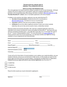Truman Scholarship 2013 Drexel Fellowships Office Application for Nomination