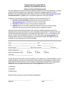 Truman Scholarship 2014 Drexel Fellowships Office Application for Nomination