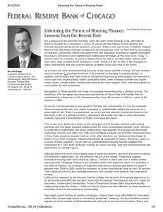 Informing the Future of Housing Finance: Lessons from the Recent Past 8/24/2010