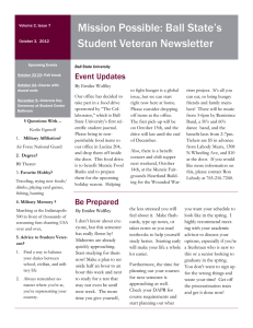 Mission Possible: Ball State’s Student Veteran Newsletter Event Updates By Emilee Wolfley