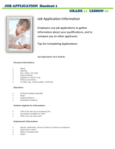 Job Application Information  JOB APPLICATION  Handout 1 GRADE