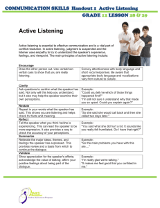 Active Listening  COMMUNICATION SKILLS  Handout 1  Active Listening GRADE