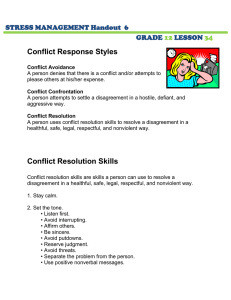 Conflict Response Styles  STRESS MANAGEMENT Handout  6 GRADE