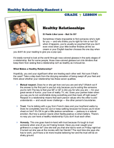Healthy Relationships  Healthy Relationship Handout 1 GRADE