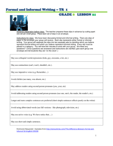 Formal and Informal Writing – TR  1 GRADE LESSON