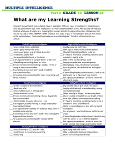 What are my Learning Strengths?  MULTIPLE  INTELLIGENCE GRADE