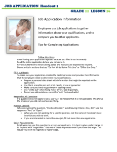 Job Application Information  JOB APPLICATION  Handout 1 GRADE