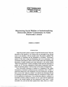 Maximizing  Social  Welfare  or Institutionalizing Przeworski's Article
