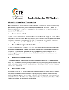 Credentialing for CTE Students  Hierarchical Benefits of Credentialing