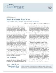 Basic Business Structures Sole Proprietor, Joint Operating Agreements and Partnerships Risk Management