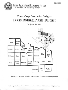 Texas Rolling Plains District Texas Crop Enterprise Budgets Projected for 1996