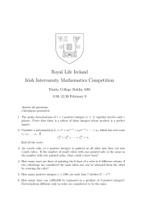Royal Life Ireland Irish Intervarsity Mathematics Competition Trinity College Dublin 1991