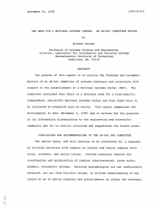 LIDS-R-872 November  30,  1978 AN AD-HOC COMMITTEE  REPORT
