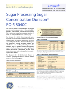 Sugar Processing Sugar Concentration Duracon* RO-5 8040C Fact Sheet