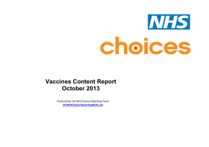Vaccines Content Report October 2013 Produced By The NHS Choices Reporting Team C