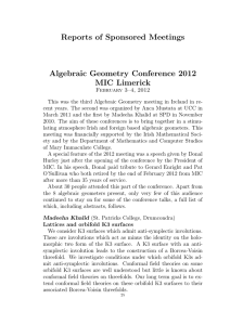 Reports of Sponsored Meetings Algebraic Geometry Conference 2012 MIC Limerick