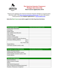The American Semester Program at Michigan State University Short Course Application 2016