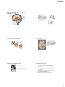 11/30/2015 Recall that the brain floats in a layer of cerebrospinal fluid…..