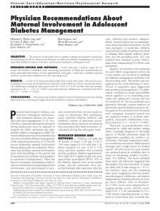 Physician Recommendations About Maternal Involvement in Adolescent Diabetes Management D