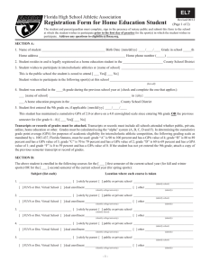 Registration Form for Home Education Student EL7 Florida High School Athletic Association