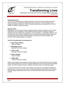 Transforming Lives Washington Community and Technical College Student Nominees