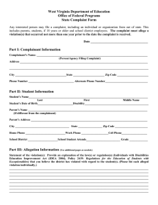West Virginia Department of Education Office of Federal Programs State Complaint Form