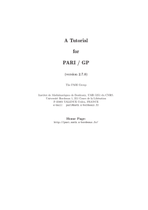 A Tutorial for PARI / GP (version 2.7.0)