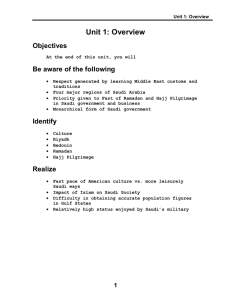 Unit 1: Overview Objectives Be aware of the following