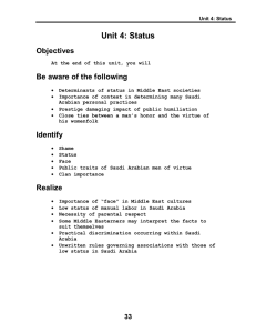 Unit 4: Status Objectives Be aware of the following