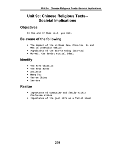 Unit 9c: Chinese Religious Texts-- Societal Implications Objectives Be aware of the following