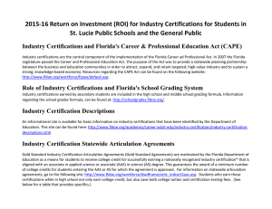 2015‐16 Return on Investment (ROI) for Industry Certifications for Students in  St. Lucie Public Schools and the General Public 