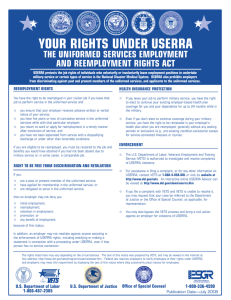 YOUR RIGHTS UNDER USERRA THE UNIFORMED SERVICES EMPLOYMENT AND REEMPLOYMENT RIGHTS ACT