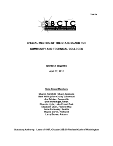 SPECIAL MEETING OF THE STATE BOARD FOR COMMUNITY AND TECHNICAL COLLEGES