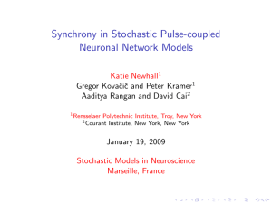 Synchrony in Stochastic Pulse-coupled Neuronal Network Models Katie Newhall Stochastic Models in Neuroscience