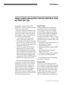 iRAQi FUndS ObligAted FOR RecOnStRUctiOn ActiVity by cpA Appendix d Seized Funds
