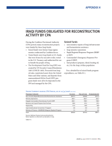 iRAqi fUnds oBLiGAted foR ReconstRUction ActivitY BY cpA Appendix H seized funds