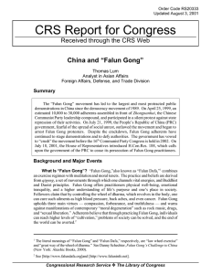CRS Report for Congress China and “Falun Gong” Summary